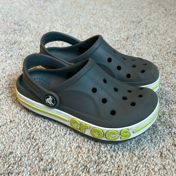 Crocs Bayaband Clog toddler size 12 in color Slate Grey / Lime Punch - Picture 1 of 8